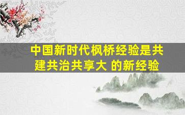 中国新时代枫桥经验是共建共治共享大 的新经验